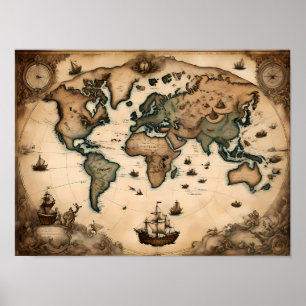 Poster Carte vintage du 17ème siècle, Art Historique