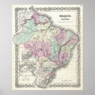 Poster Carte vintage du Brésil (1855)