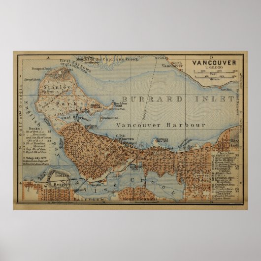 Poster Carte vintage du Canada de Vancouver (1907) (Devant)