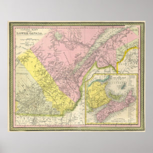 Poster Carte vintage du Canada oriental (1850)