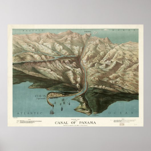 Poster Carte vintage du canal de Panama (1881) (Devant)