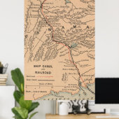 Poster Carte vintage du canal de Panama (1885) (Bureau à domicile)