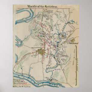 Poster Carte vintage du champ de bataille d'Antietam