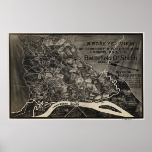 Poster Carte vintage du champ de bataille de Shiloh (1917