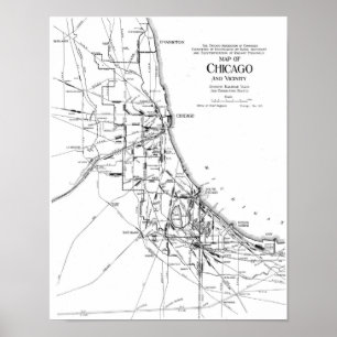 Poster Carte Vintage du Chicago Railroad Network (1913)