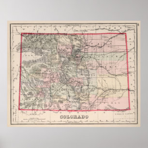 Poster Carte vintage du Colorado (1884)