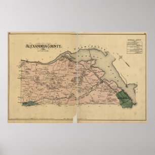 Poster Carte vintage du comté d'Alexandria Virginie (1878