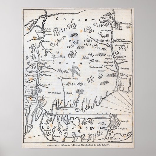 Poster Carte vintage du Connecticut (Devant)