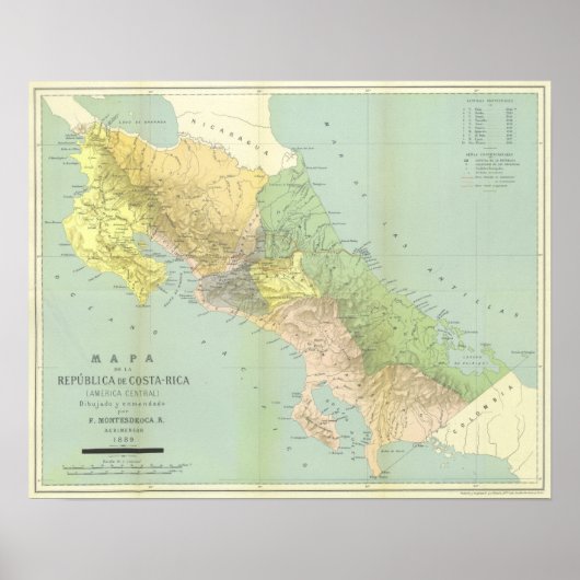 Poster Carte vintage du Costa Rica (Devant)