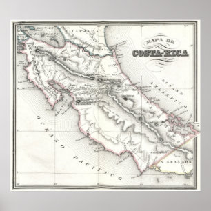 Poster Carte vintage du Costa Rica (1851)