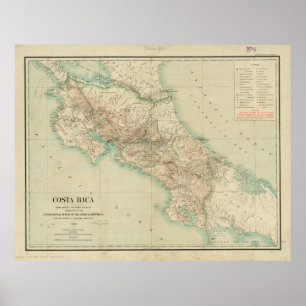 Poster Carte vintage du Costa Rica (1903)