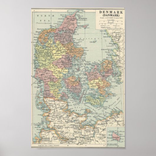 Poster Carte vintage Du Danemark (Devant)