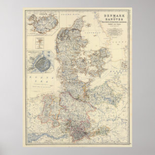 Poster Carte vintage du Danemark (1861)
