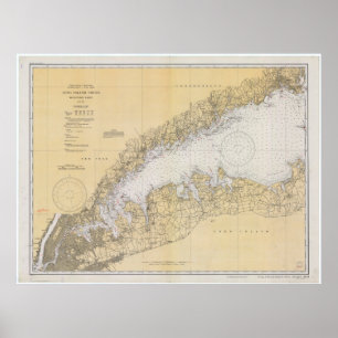 Poster Carte vintage du détroit de Long Island (1934)
