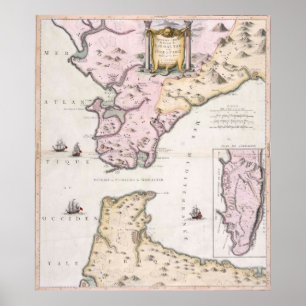 Poster Carte vintage du détroit du Gibraltar (1780)