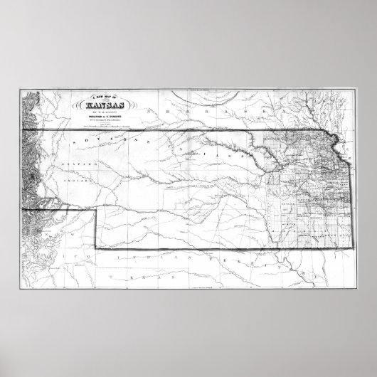 Poster Carte vintage du Kansas (1859) BW (Devant)