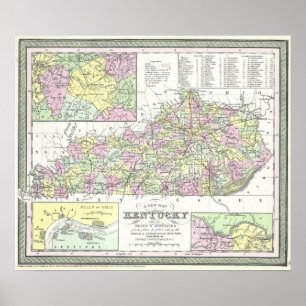 Poster Carte vintage du Kentucky (1850)