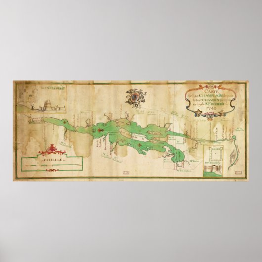Poster Carte vintage du lac Champlain (1740) (Devant)