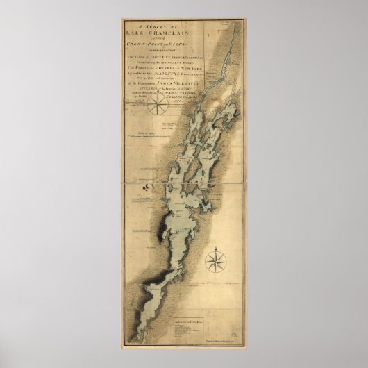 Poster Carte vintage du lac Champlain (1865) (Devant)