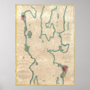 Poster Carte vintage du lac Champlain (1874)