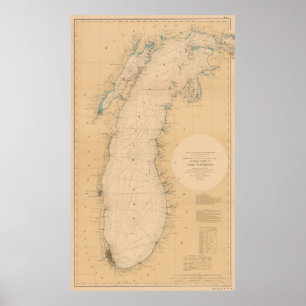 Poster Carte vintage du lac Michigan (1898)