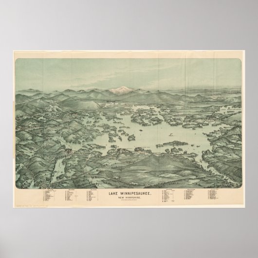 Poster Carte vintage du lac Winnipesaukee (1903) (Devant)
