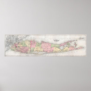 Poster Carte vintage du Long Island New York (1873)