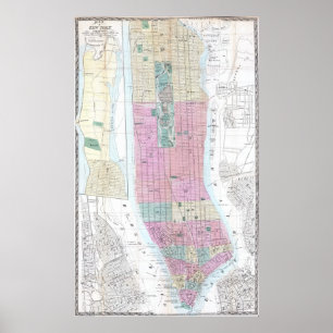 Poster Carte vintage du Lower Manhattan (1865)