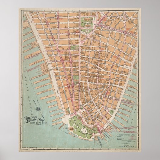 Poster Carte vintage du Lower Manhattan (1921) (Devant)