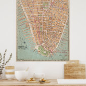 Poster Carte vintage du Lower Manhattan (1921) (Cuisine)