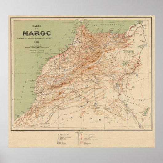 Poster Carte vintage du Maroc (1912) (Devant)