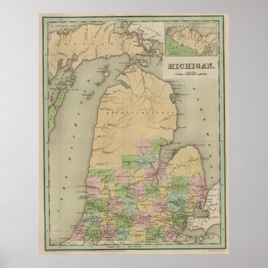 Poster Carte vintage du Michigan (1838) (Devant)