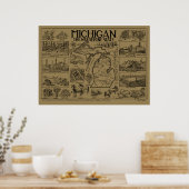 Poster Carte vintage du Michigan (1912) - Tan (Cuisine)