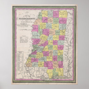 Poster Carte vintage du Mississippi (1853)