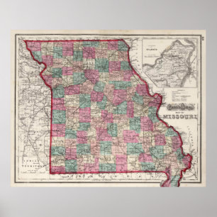 Poster Carte Vintage du Missouri (1873)