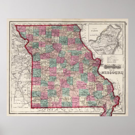 Poster Carte vintage du Missouri (1873) (Devant)