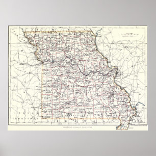 Poster Carte vintage du Missouri (1883)