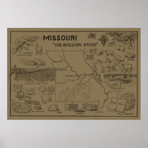 Poster Carte vintage du Missouri (1912) - Tan