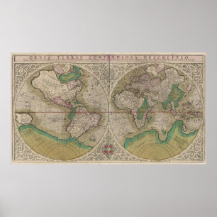 Poster Carte vintage du monde (1607) 2