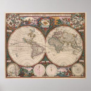 Poster Carte vintage du monde (1665) 2