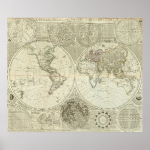 Poster Carte vintage du monde (1787)
