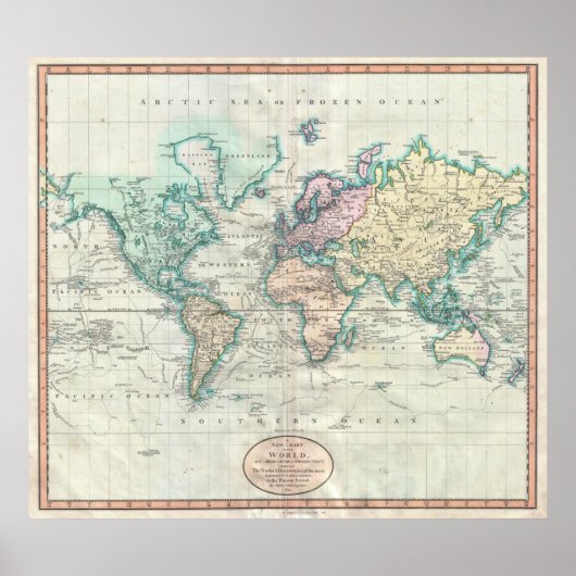 Poster Carte vintage du monde (1801) (Devant)