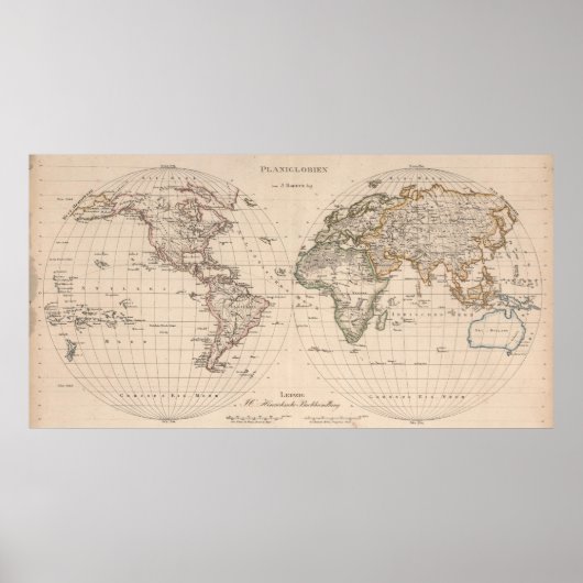 Poster Carte vintage du monde (1827) 2 (Devant)