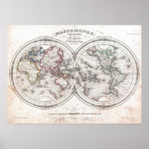 Poster Carte vintage du monde (1848)
