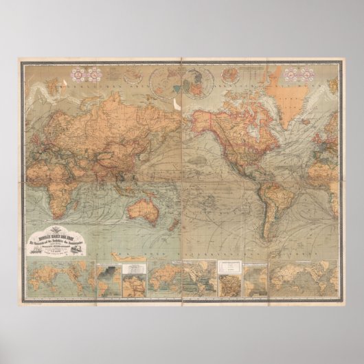 Poster Carte vintage du monde (1870) (Devant)