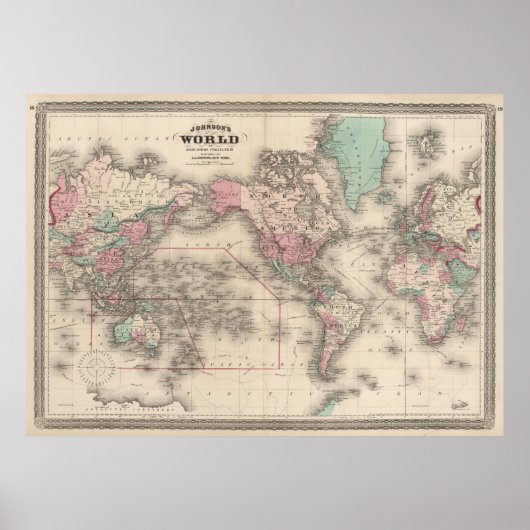 Poster Carte vintage du monde (1870) (Devant)