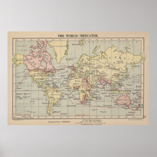 Poster Carte vintage du monde (1914)