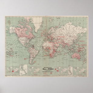 Poster Carte vintage du monde (1918)