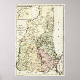 Poster Carte vintage du New Hampshire (1796)