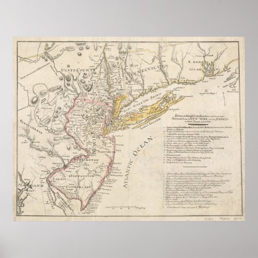 Poster Carte vintage du New Jersey (1780) (Devant)
